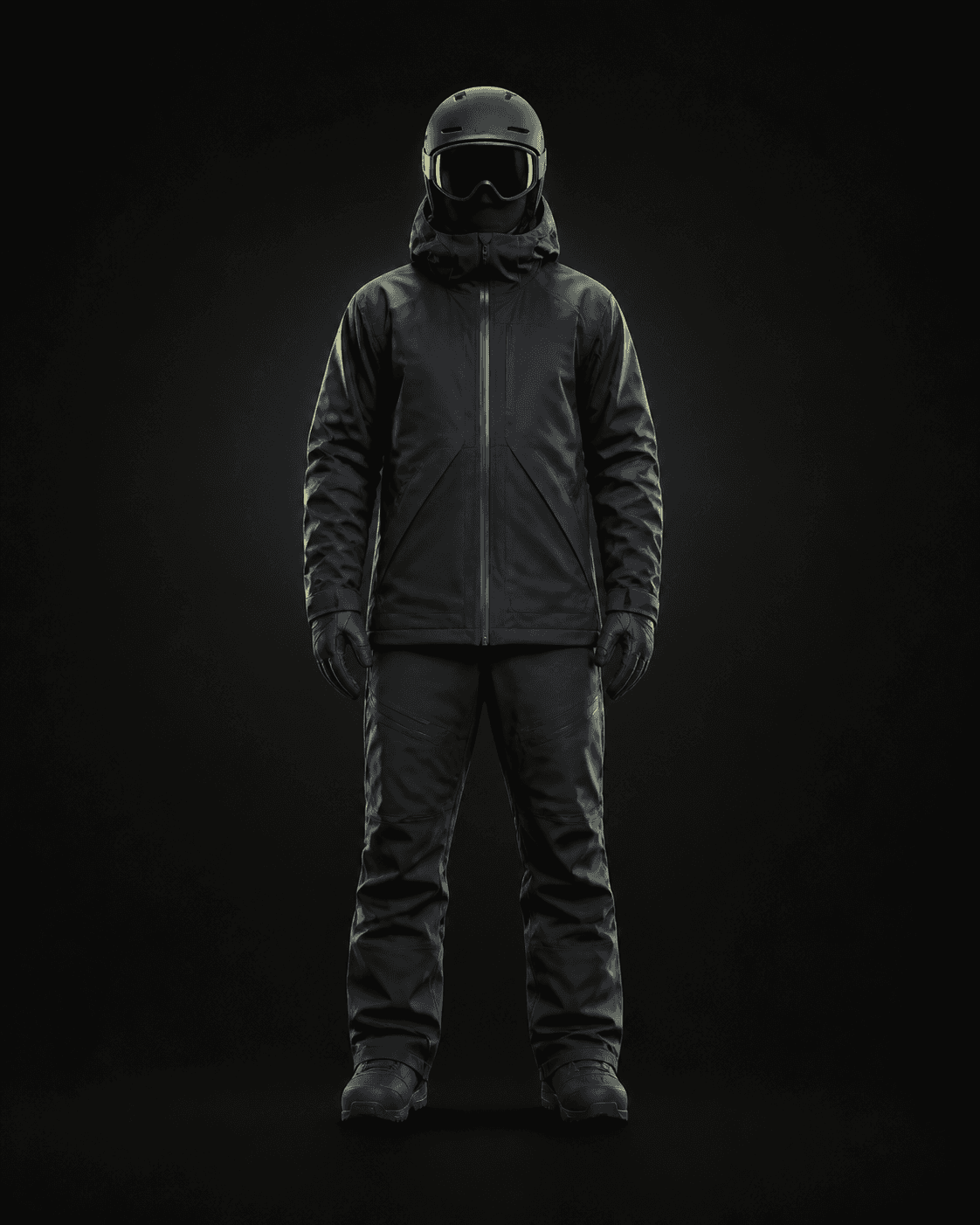 Unbranded snowboard rider in dark technical outerwear